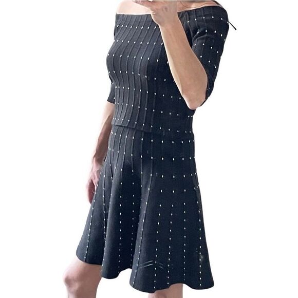 EUC Nordstrom Chelsea28 2-Pc Off Shoulder Black White Dot Top and Skirt Set - XS - Picture 2 of 11